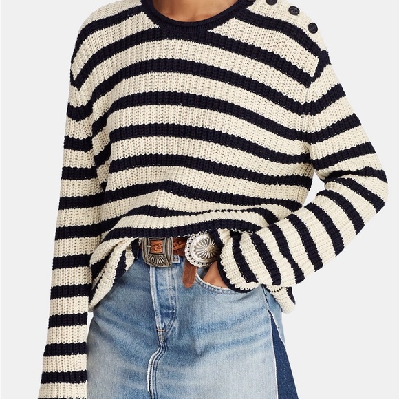 Polo by Ralph Lauren Navy and Cream Striped Sweater - Picture 4 of 7